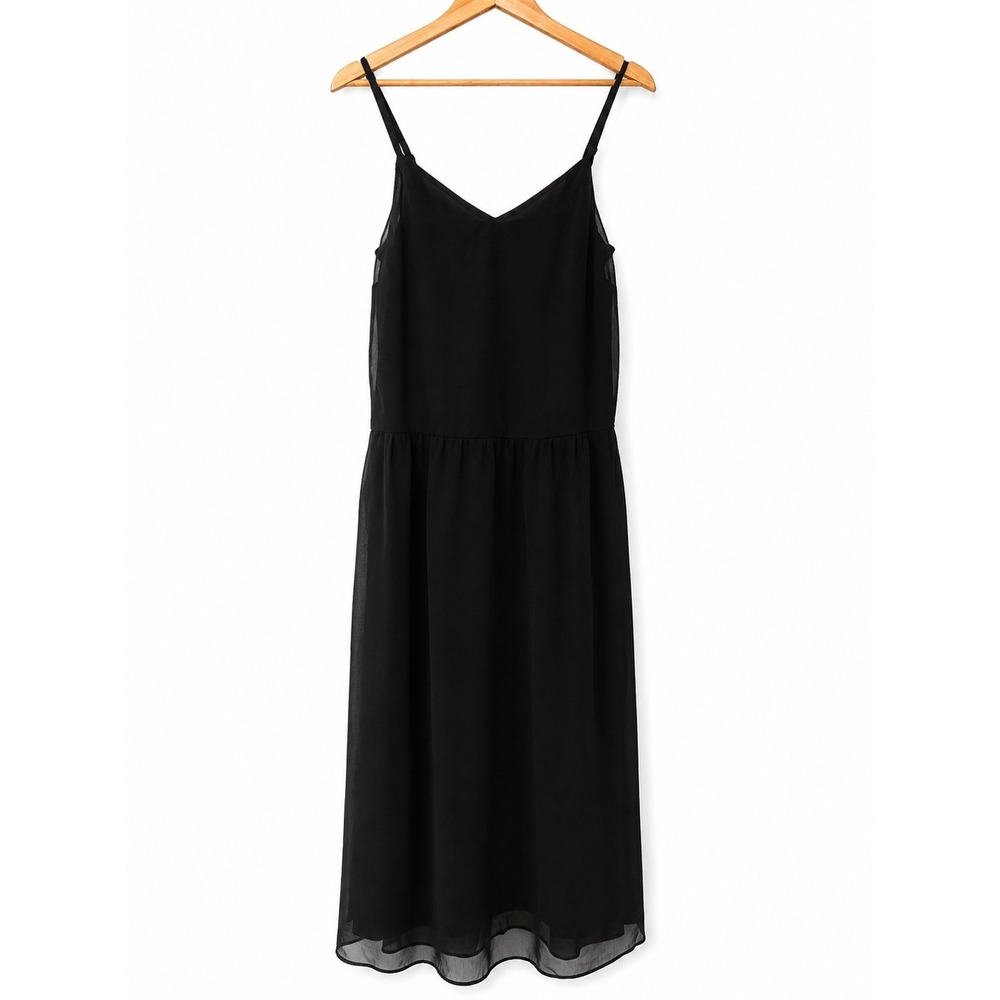 Old Navy Womens Black Chiffon Midi Slip Dress V-Neck Adjustable Straps XS NEW